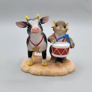 Charming Tails I'm Moo-ved By You Figurine Cow Mouse Playing Drum